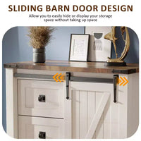 SinCiDo commode haute moderne style farmhouse à 5 tiroirs avec porte de grange coulissante, commode organisateur de rangement pour chambre, salon et chambre d'enfant
