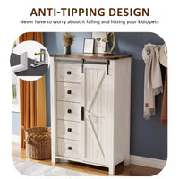 SinCiDo commode haute moderne style farmhouse à 5 tiroirs avec porte de grange coulissante, commode organisateur de rangement pour chambre, salon et chambre d'enfant