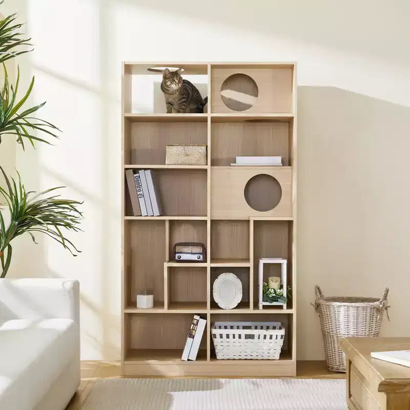 Bibliothèque de 161,3 cm de haut avec rangement, arbre à chat de style meuble, arbre à chat autoportant, étagère ouverte multifonctionnelle pour salon à la maison