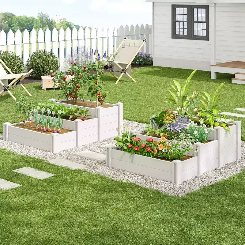 Jardinière PexFix d'extérieur rectangulaire blanche en vinyle avec rail et clôture de jardin pour légumes et fleurs