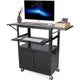 Chariot AV roulant, poste de travail mobile réglable en hauteur, armoire verrouillable, support d'ordinateur portable et tablette pliante, maison ou bureau, noir