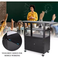 Chariot AV roulant, poste de travail mobile réglable en hauteur, armoire verrouillable, support d'ordinateur portable et tablette pliante, maison ou bureau, noir