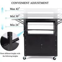 Chariot AV roulant, poste de travail mobile réglable en hauteur, armoire verrouillable, support d'ordinateur portable et tablette pliante, maison ou bureau, noir
