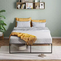 Cadre de lit double en métal de 14 pouces, plateforme robuste, lattes en acier solides, base de matelas, aucun sommier tapissier requis, montage facile, silencieux, noir