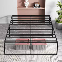 Cadre de lit double en métal de 14 pouces, plateforme robuste, lattes en acier solides, base de matelas, aucun sommier tapissier requis, montage facile, silencieux, noir