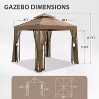 EAGLE PEAK Gazebo de terrasse d'extérieur 8'x8' à double toit avec moustiquaire