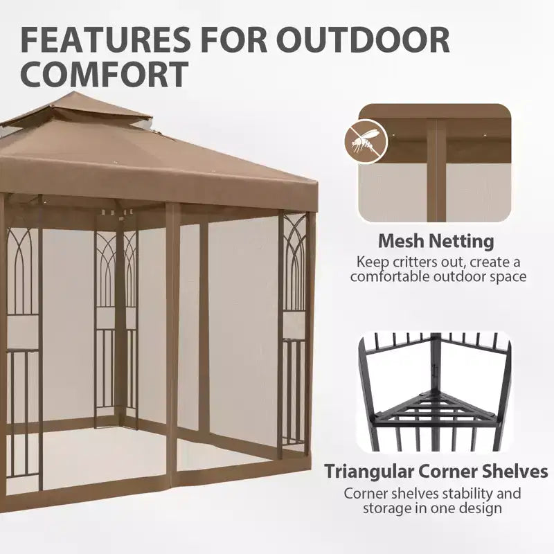 EAGLE PEAK Gazebo de terrasse d'extérieur 8'x8' à double toit avec moustiquaire