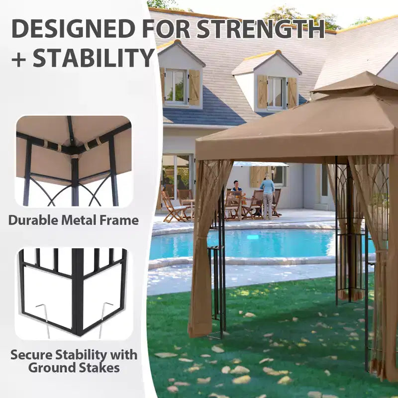 EAGLE PEAK Gazebo de terrasse d'extérieur 8'x8' à double toit avec moustiquaire