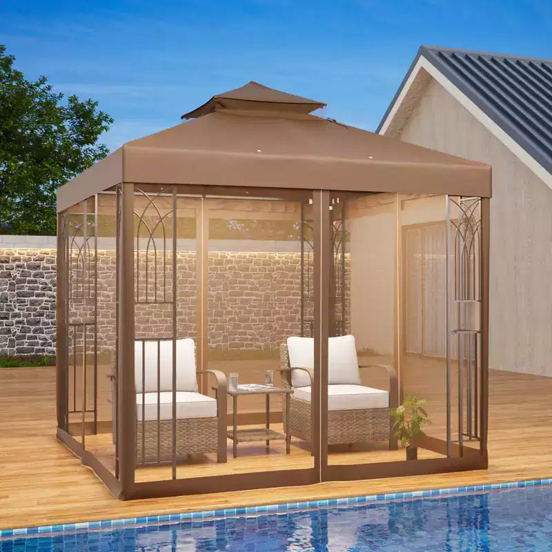 EAGLE PEAK Gazebo de terrasse d'extérieur 8'x8' à double toit avec moustiquaire