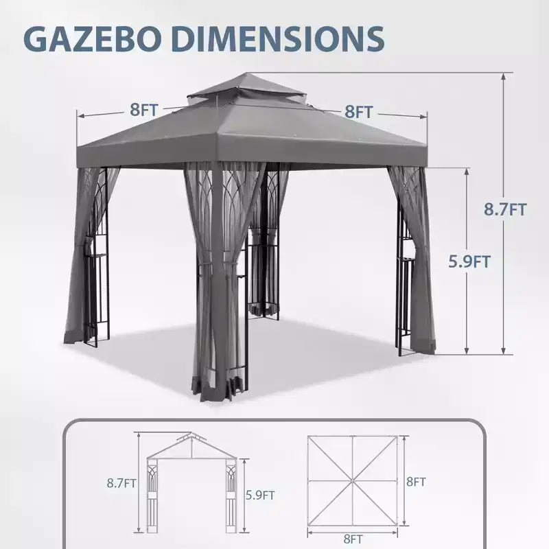 EAGLE PEAK Gazebo de terrasse d'extérieur 8'x8' à double toit avec moustiquaire