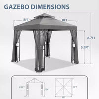 EAGLE PEAK Gazebo de terrasse d'extérieur 8'x8' à double toit avec moustiquaire
