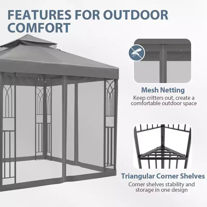 EAGLE PEAK Gazebo de terrasse d'extérieur 8'x8' à double toit avec moustiquaire