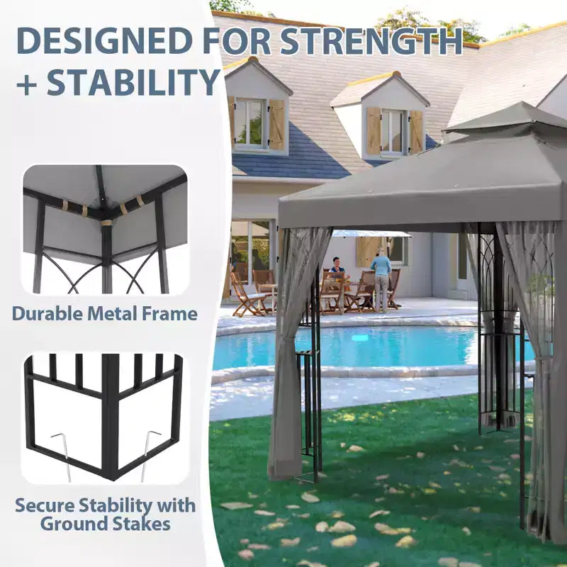 EAGLE PEAK Gazebo de terrasse d'extérieur 8'x8' à double toit avec moustiquaire