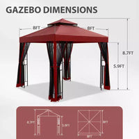 EAGLE PEAK Gazebo de terrasse d'extérieur 8'x8' à double toit avec moustiquaire