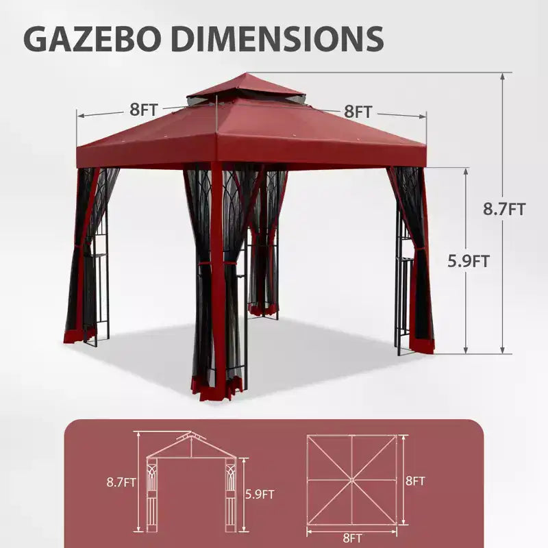 EAGLE PEAK Gazebo de terrasse d'extérieur 8'x8' à double toit avec moustiquaire