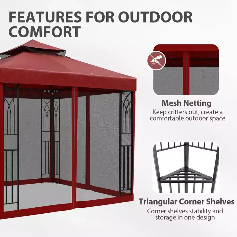 EAGLE PEAK Gazebo de terrasse d'extérieur 8'x8' à double toit avec moustiquaire