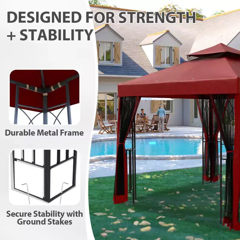 EAGLE PEAK Gazebo de terrasse d'extérieur 8'x8' à double toit avec moustiquaire