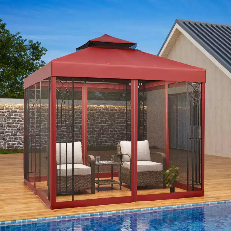 EAGLE PEAK Gazebo de terrasse d'extérieur 8'x8' à double toit avec moustiquaire
