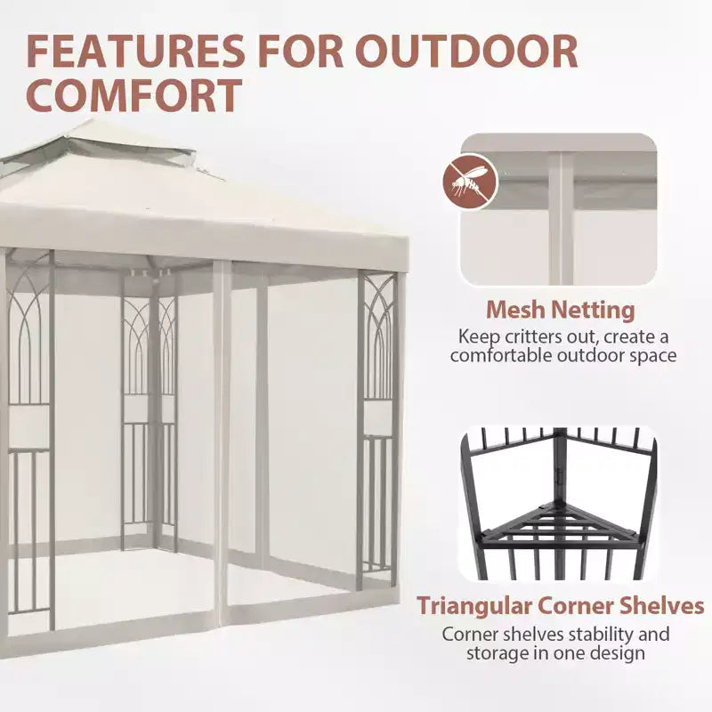 EAGLE PEAK Gazebo de terrasse d'extérieur 8'x8' à double toit avec moustiquaire