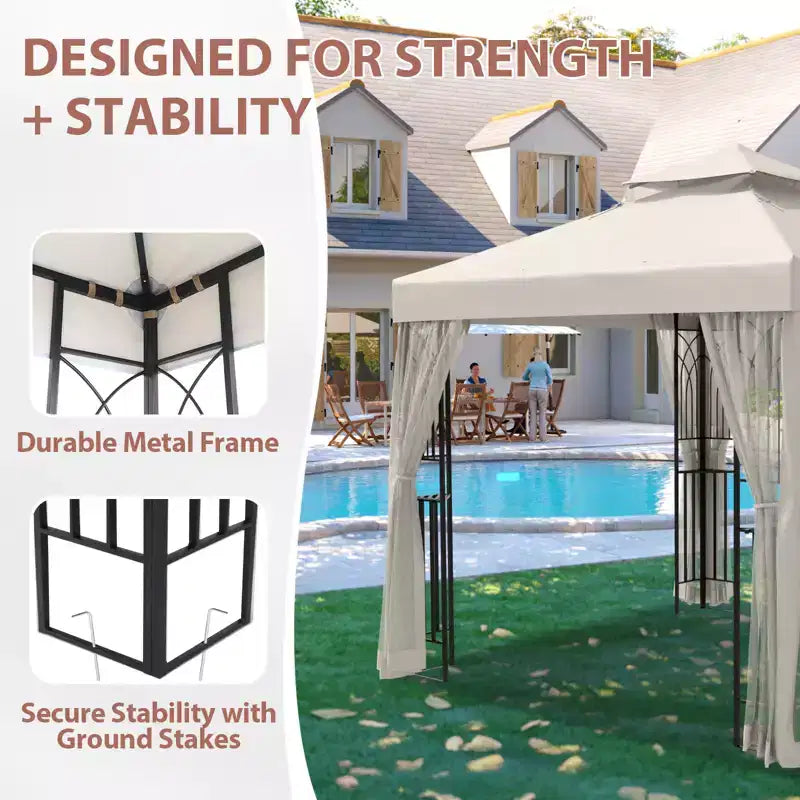 EAGLE PEAK Gazebo de terrasse d'extérieur 8'x8' à double toit avec moustiquaire