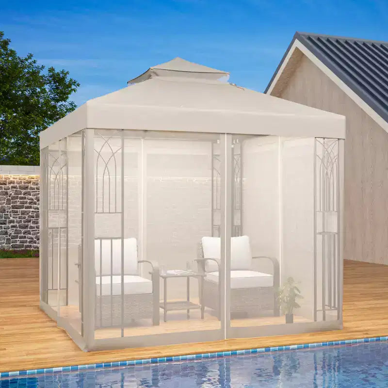 EAGLE PEAK Gazebo de terrasse d'extérieur 8'x8' à double toit avec moustiquaire
