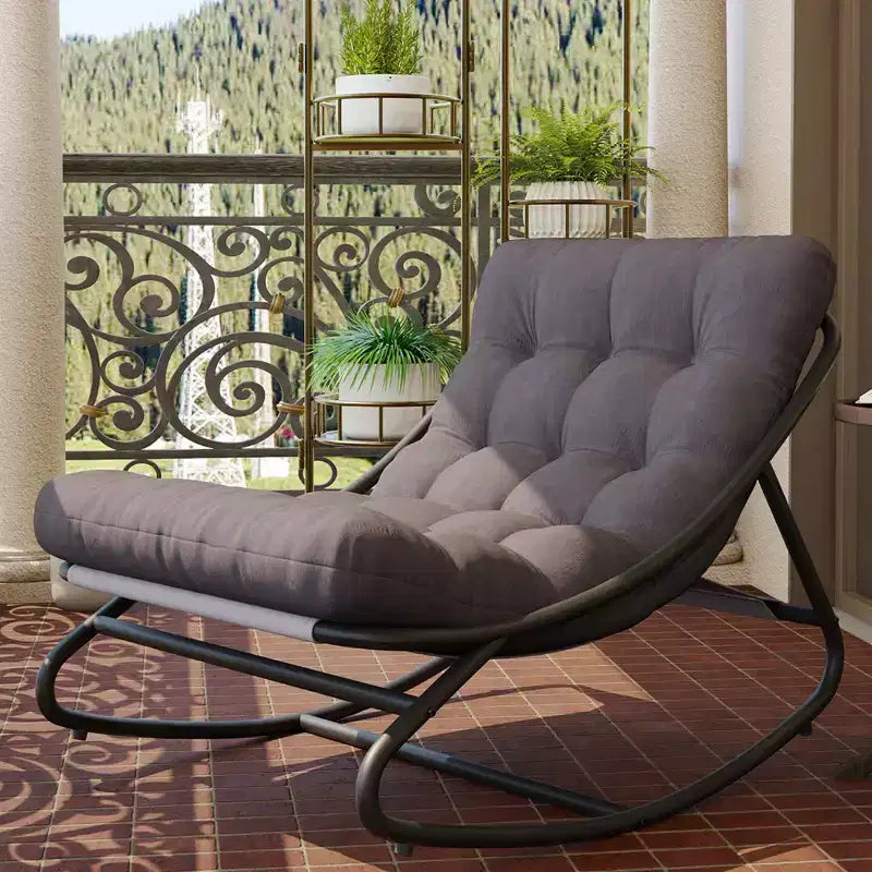 Fauteuil à bascule Papasan d'extérieur avec coussin épais imperméable, fauteuil à bascule en métal très résistant, fauteuil lounge confortable pour salon intérieur, terrasse, jardin