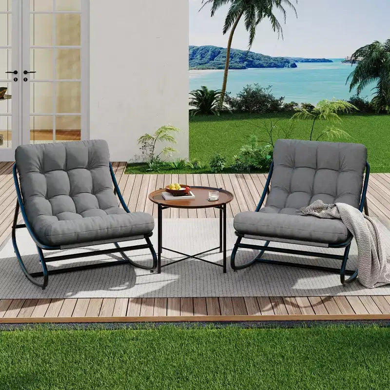 Fauteuil à bascule Papasan d'extérieur avec coussin épais imperméable, fauteuil à bascule en métal très résistant, fauteuil lounge confortable pour salon intérieur, terrasse, jardin