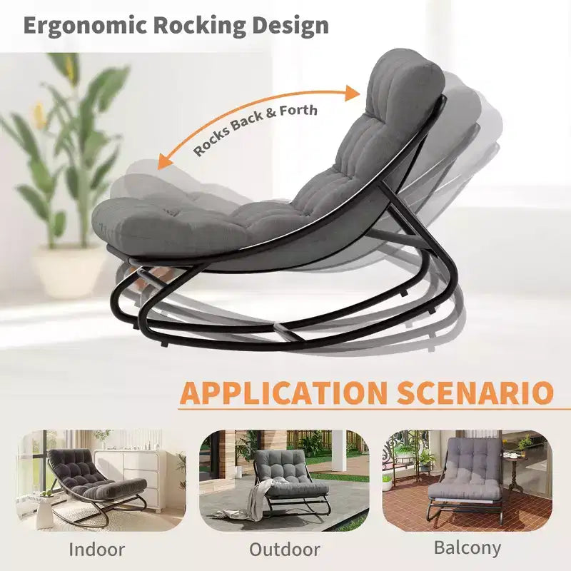Fauteuil à bascule Papasan d'extérieur avec coussin épais imperméable, fauteuil à bascule en métal très résistant, fauteuil lounge confortable pour salon intérieur, terrasse, jardin