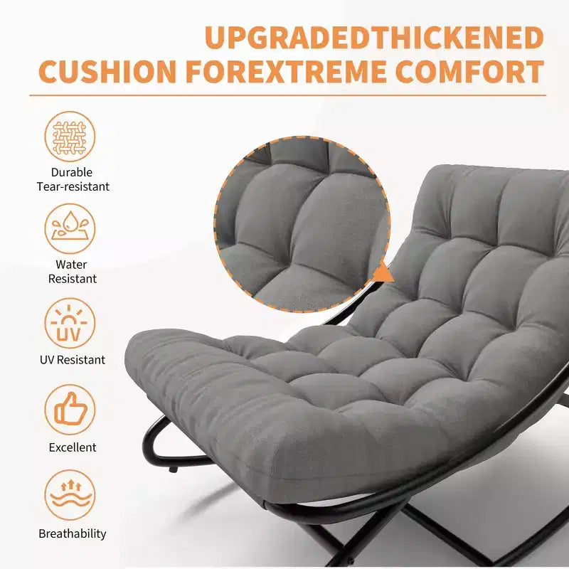 Fauteuil à bascule Papasan d'extérieur avec coussin épais imperméable, fauteuil à bascule en métal très résistant, fauteuil lounge confortable pour salon intérieur, terrasse, jardin
