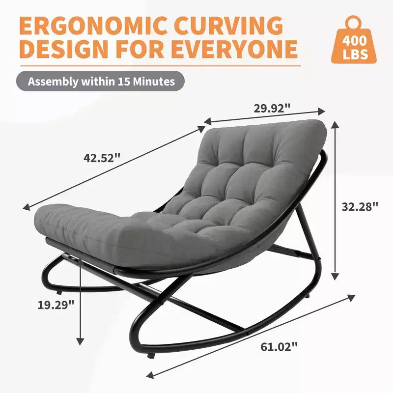 Fauteuil à bascule Papasan d'extérieur avec coussin épais imperméable, fauteuil à bascule en métal très résistant, fauteuil lounge confortable pour salon intérieur, terrasse, jardin