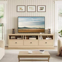 Meuble TV 70 pouces pour téléviseurs jusqu'à 80 pouces, meuble de divertissement moderne du milieu du siècle avec tiroir, meuble TV console média pour salon, chambre à coucher