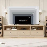 Meuble TV 70 pouces pour téléviseurs jusqu'à 80 pouces, meuble de divertissement moderne du milieu du siècle avec tiroir, meuble TV console média pour salon, chambre à coucher