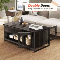 Table basse, table basse à plateau relevable 41.7 avec armoire de rangement et compartiment caché, table centrale en bois pour salon