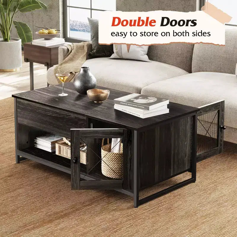 Table basse, table basse à plateau relevable 41.7 avec armoire de rangement et compartiment caché, table centrale en bois pour salon