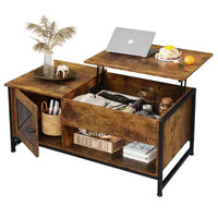 Table basse, table basse à plateau relevable 41.7 avec armoire de rangement et compartiment caché, table centrale en bois pour salon