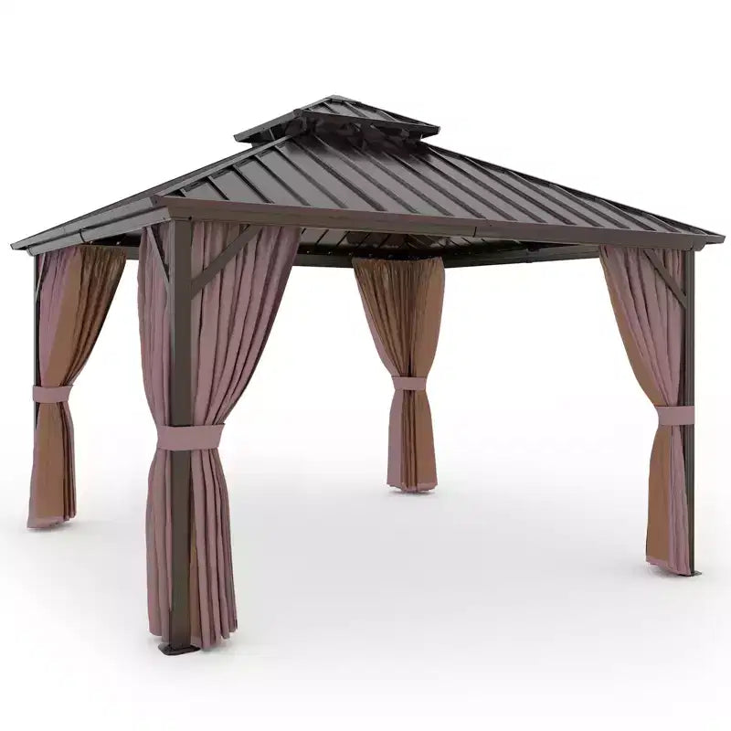 EAGLE PEAK Gazebo à toit rigide à cadre en aluminium et double toit en acier, Marron