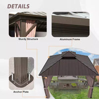 EAGLE PEAK Gazebo à toit rigide à cadre en aluminium et double toit en acier, Marron