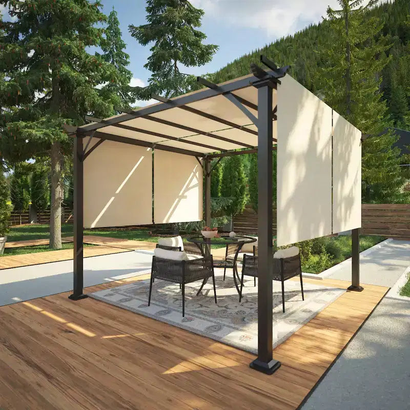 EAGLE PEAK Pergola d'extérieur 3x3m avec auvent rétractable, Beige