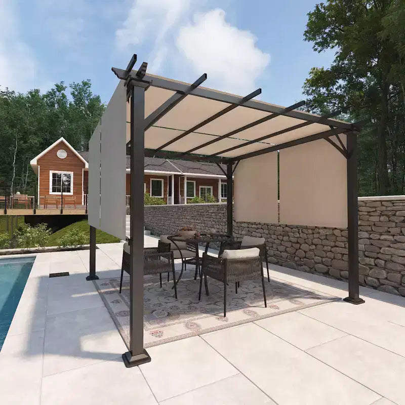 EAGLE PEAK Pergola d'extérieur 3x3m avec auvent rétractable, Beige