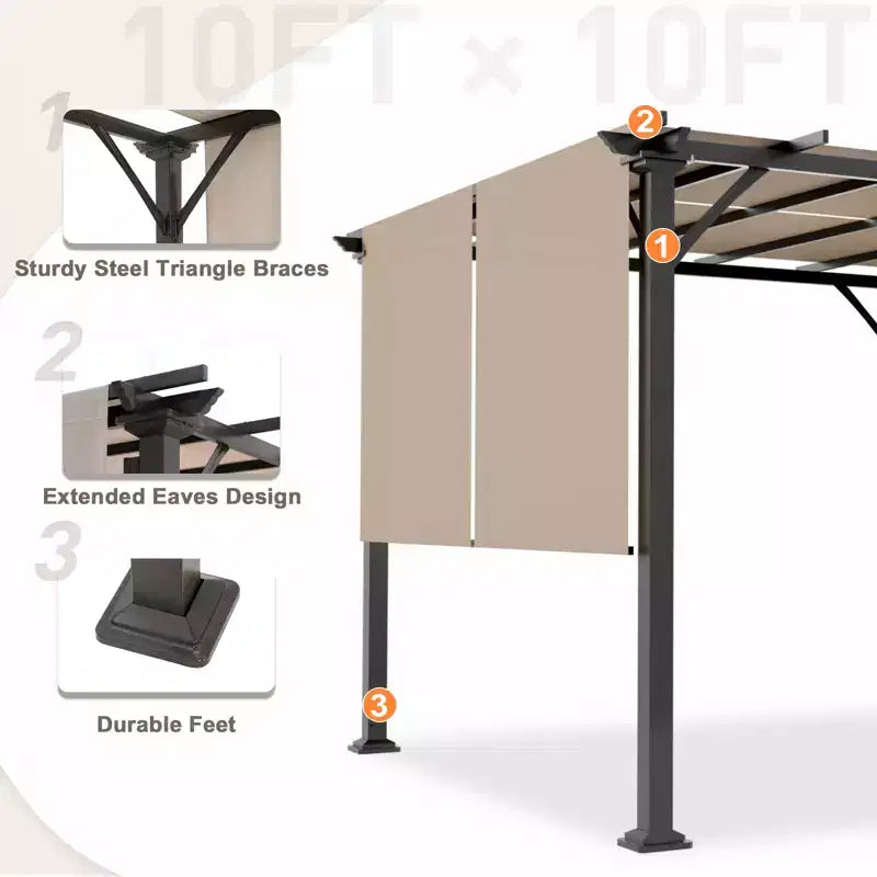 EAGLE PEAK Pergola d'extérieur 3x3m avec auvent rétractable, Beige