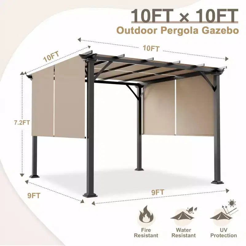 EAGLE PEAK Pergola d'extérieur 3x3m avec auvent rétractable, Beige