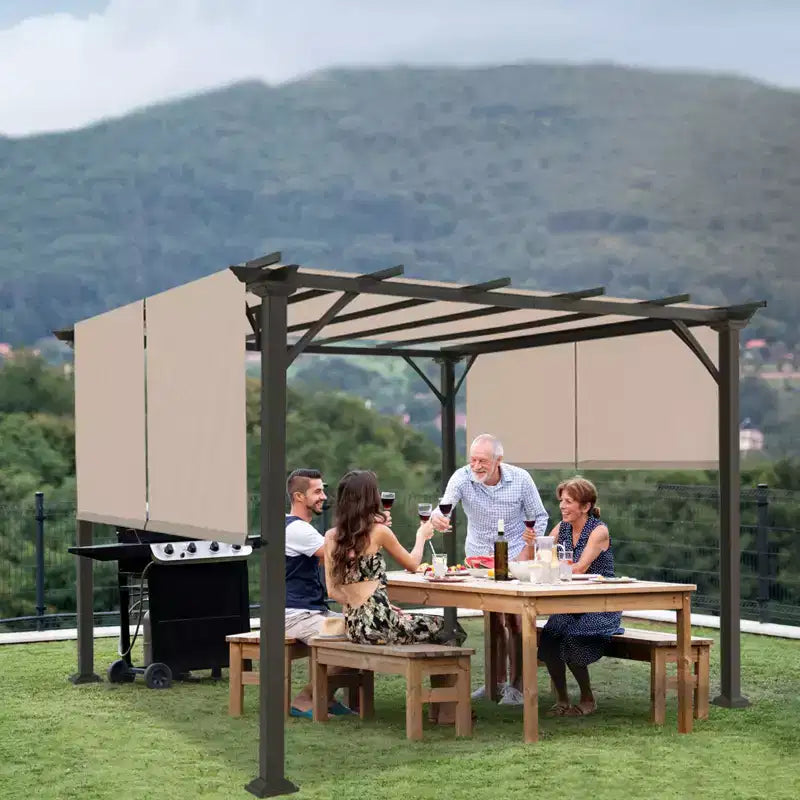 EAGLE PEAK Pergola d'extérieur 3x3m avec auvent rétractable, Beige