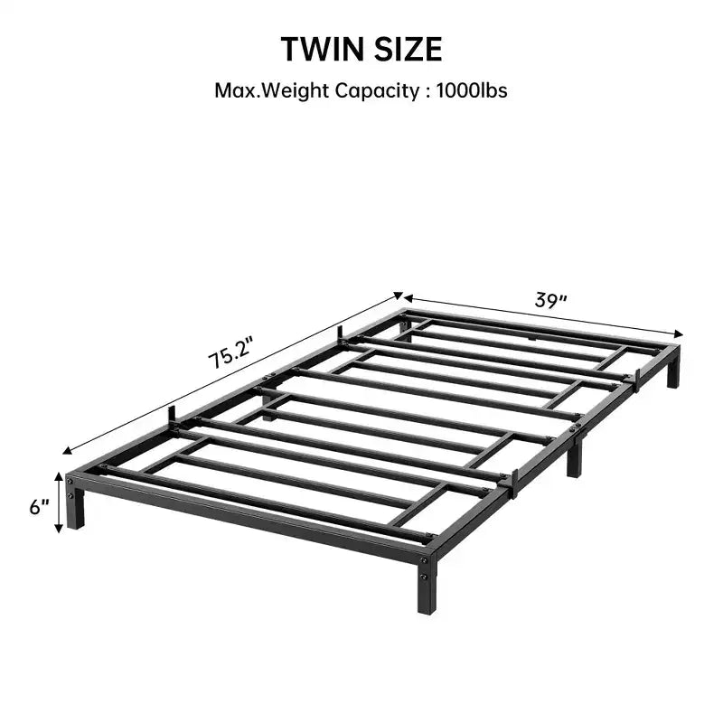 Whizmax - Cadre de lit 6 pouces sans sommier requis, cadre de lit plateforme métallique robuste taille Twin pour chambre, montage facile, sans bruit, noir