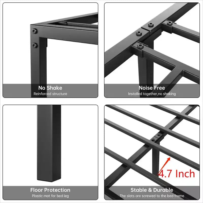 Whizmax - Cadre de lit 6 pouces sans sommier requis, cadre de lit plateforme métallique robuste taille Twin pour chambre, montage facile, sans bruit, noir