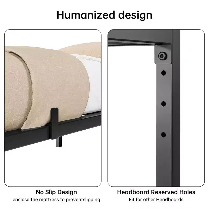 Whizmax - Cadre de lit 6 pouces sans sommier requis, cadre de lit plateforme métallique robuste taille Twin pour chambre, montage facile, sans bruit, noir
