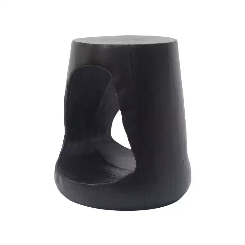 Table d'appoint creuse, texture aspect bois, couleur noire