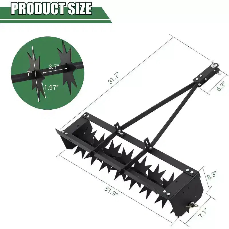 Aérateur à pointes traîné 32", aérateur de pelouse traîné avec pointes pénétrantes pour pelouse, cour et jardin