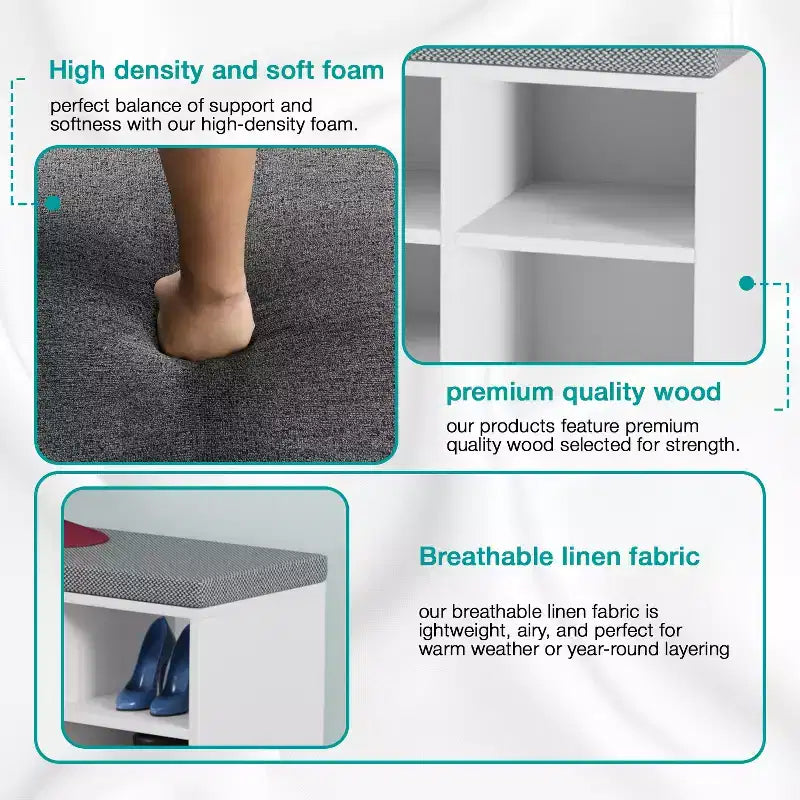 BestMassage banc à chaussures organisateur de rangement à chaussures banc d'entrée avec coussin