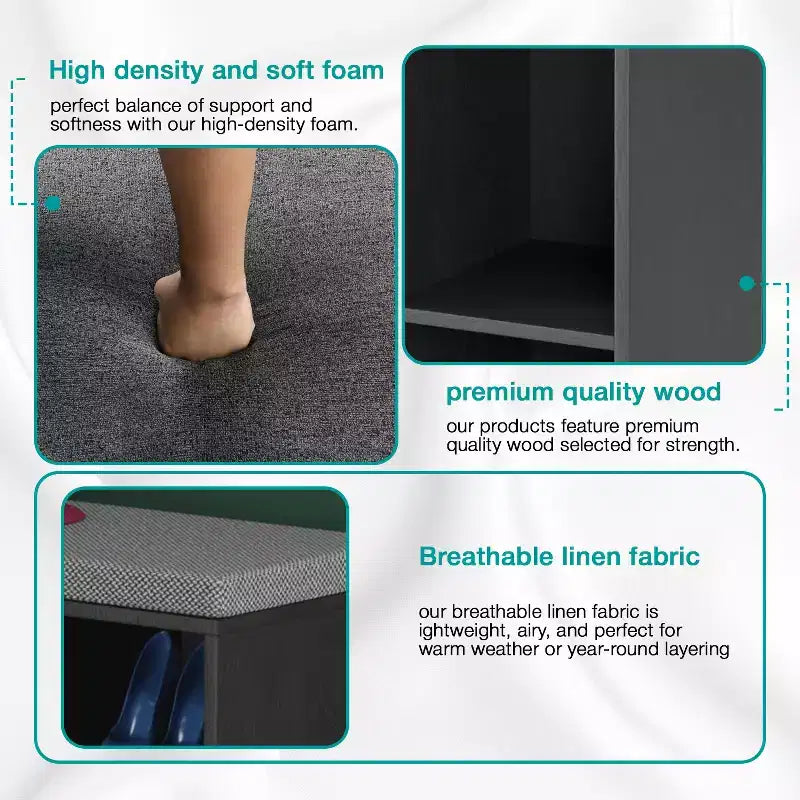 BestMassage banc à chaussures organisateur de rangement à chaussures banc d'entrée avec coussin