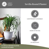 The HC Companies Sevilla Pot rond à réserve d'eau, jardinière classique en plastique avec disque interne pour plantes d'intérieur et d'extérieur, 35,5 cm, blanc
